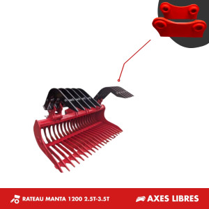 GODET RÂTEAU MANTA 2.5T-3.5T 1200MM - AXES LIBRES