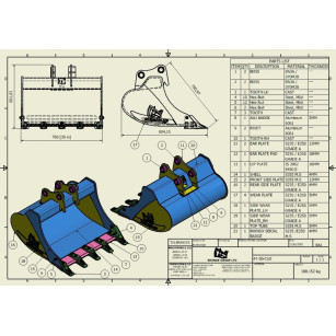 GODET TRANCHEE 4T-6T 760MM - AXES FIXES