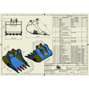 GODET TRANCHEE 6T-9T 760MM - AXES FIXES