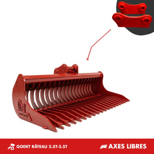 GODET RÂTEAU 2.5T-3.5T 1200MM - AXES LIBRES