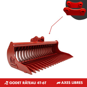 GODET RÂTEAU 4T-6T 1500MM - AXES LIBRES