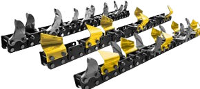Chane de trancheuse Digga Bigfoot avec dents en acier renforc et plaques jaunes robustes. Conue pour des performances maximales dans les travaux de terrassement, cette chane offre une durabilit exceptionnelle.